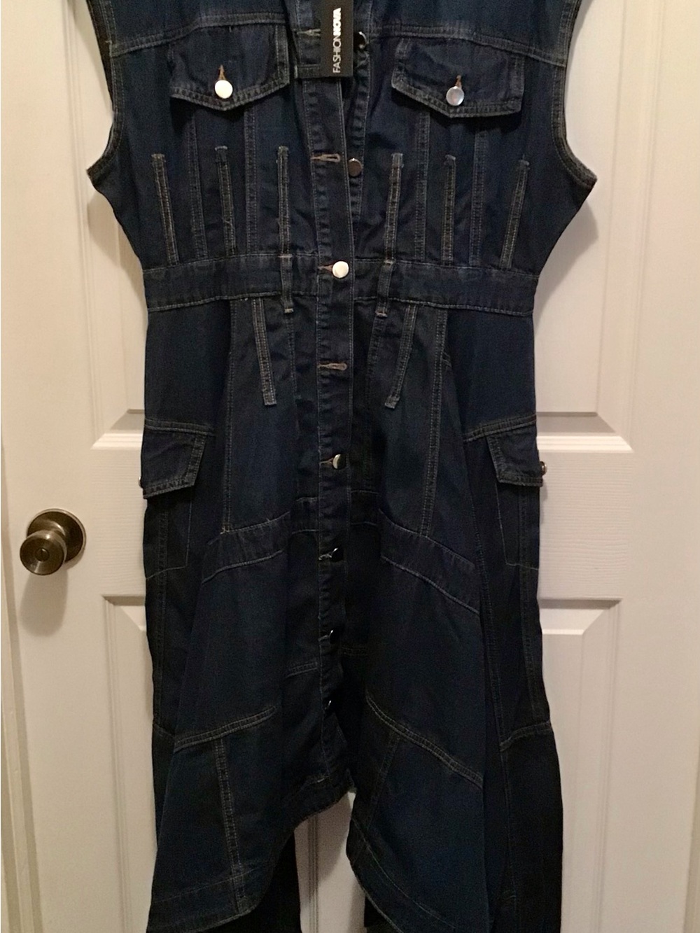 Fashion Nova Dark Blue Sleeveless Denim High-Low Button Dress - Picture 2 of 4